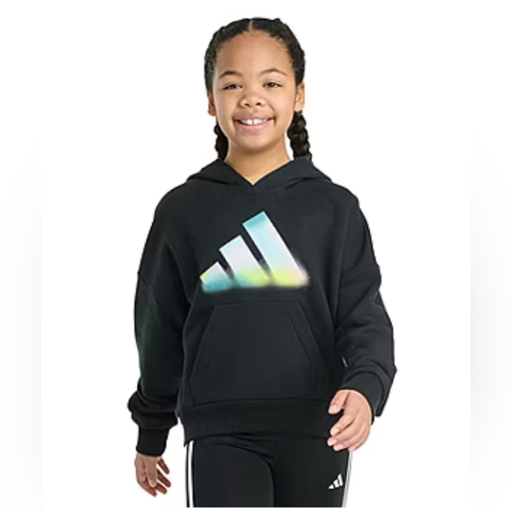 adidas Kids Black Hoodie with Iridescent Logo- size 10/12